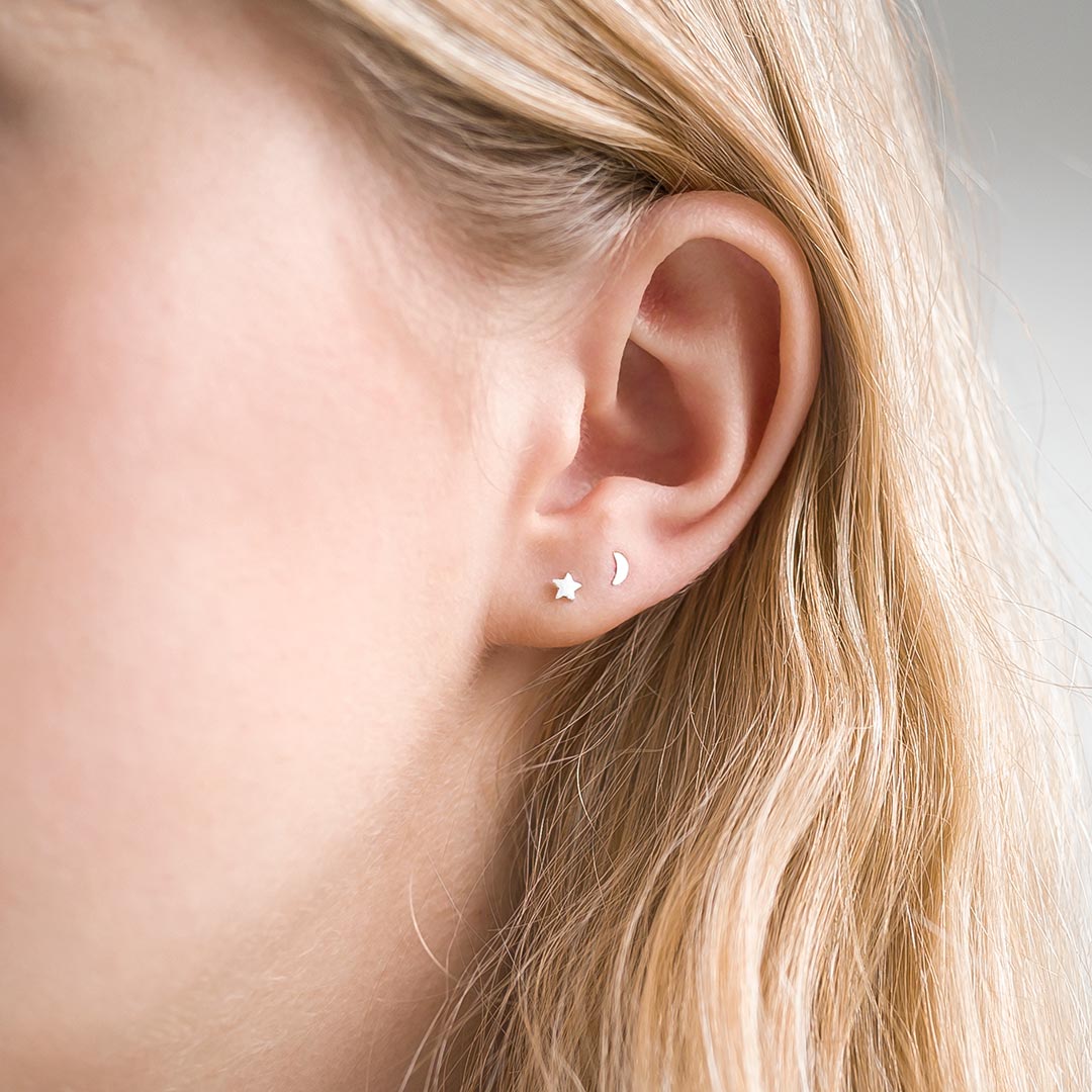 sterling silver star and moon shape stud earrings
