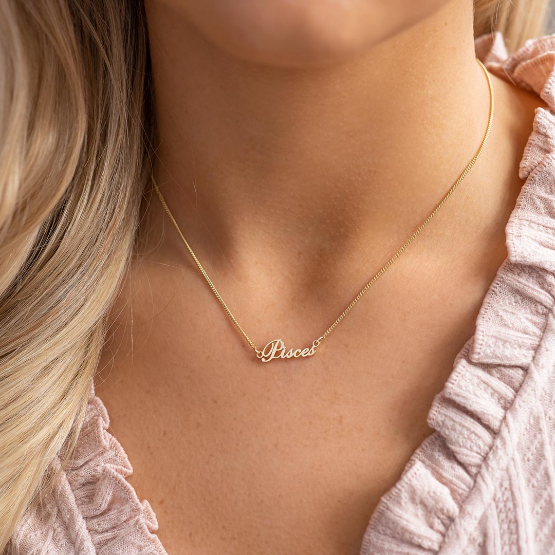 Gold Plated Sterling Silver Pisces Zodiac Name Necklace 