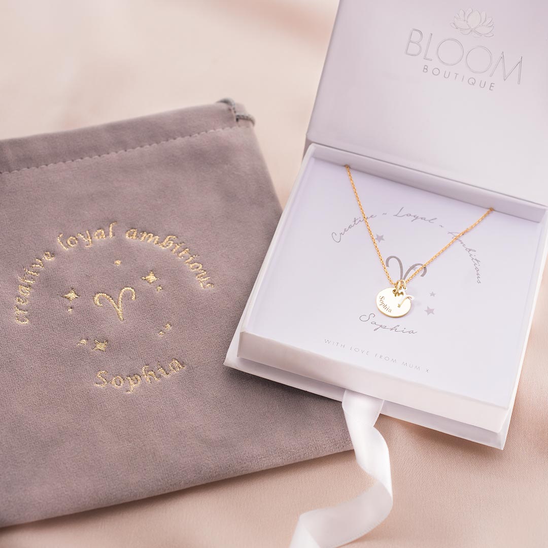 Sterling Silver Zodiac Charm and Disc Personalised Necklace Gift Set