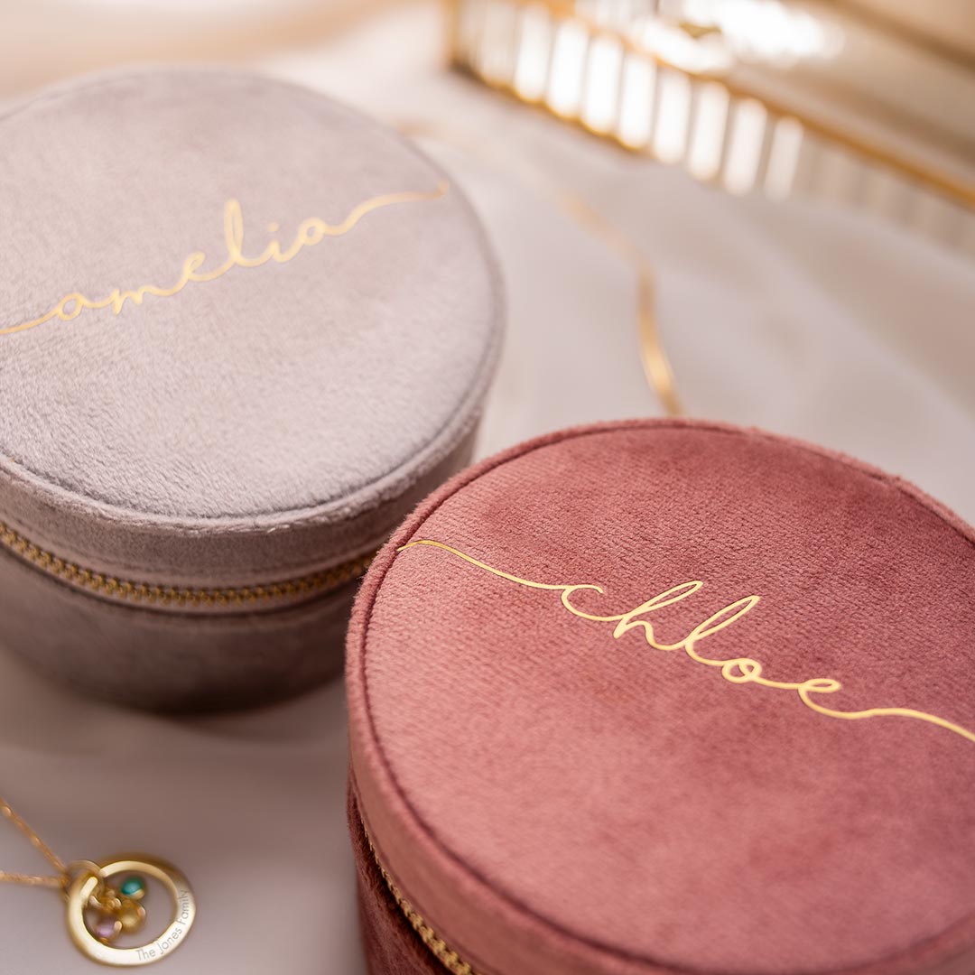 Suede Round Personalised Jewellery Box