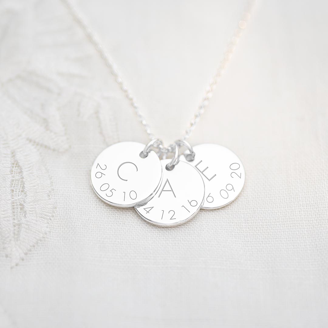 Sterling Silver Triple Initial And Date Personalised Necklace