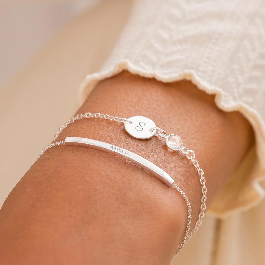 Initial Disc and Birthstone Personalised Bracelet