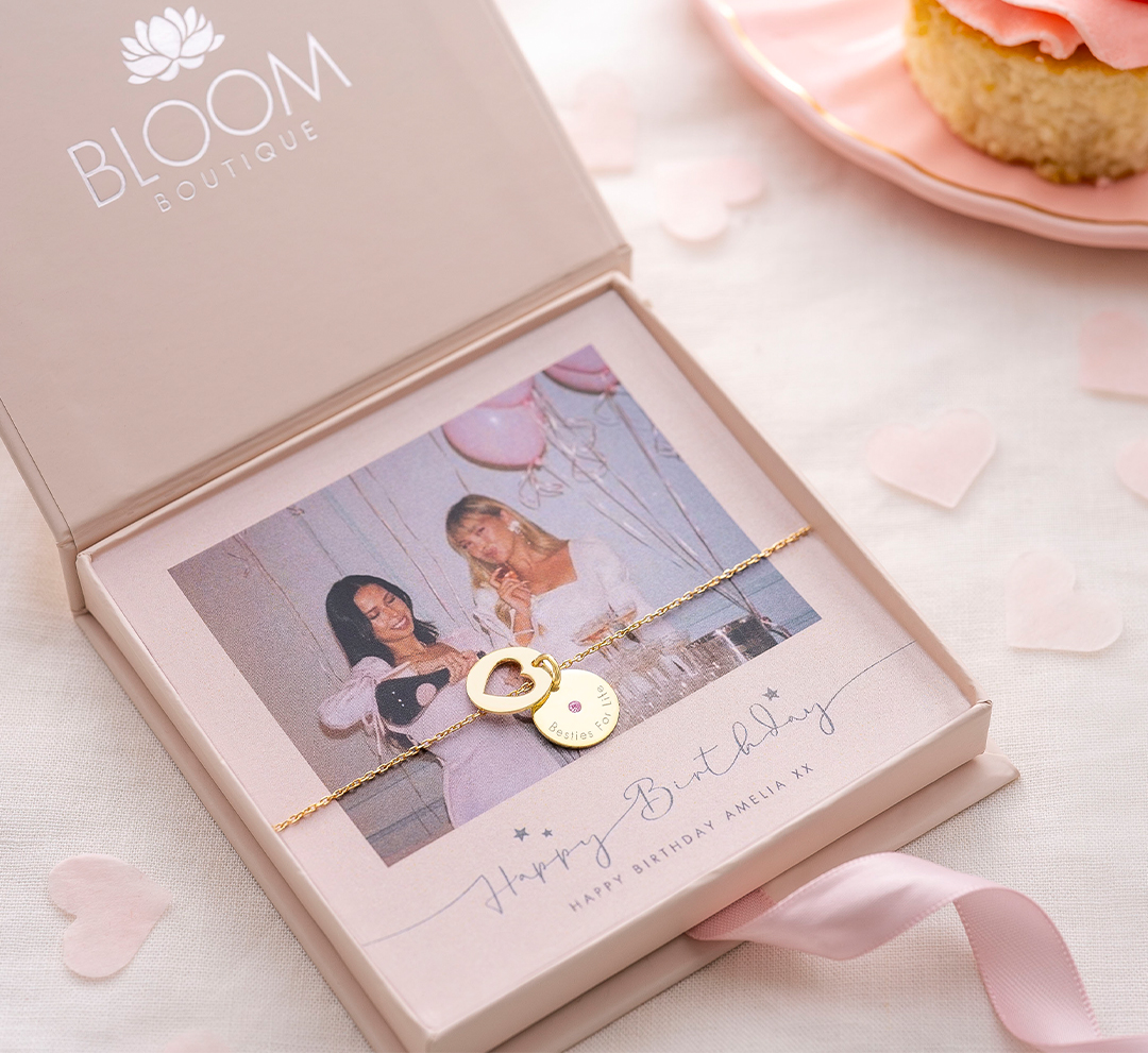 Personalised Secret Message Heart Birthstone Bracelet Photo Gift Set