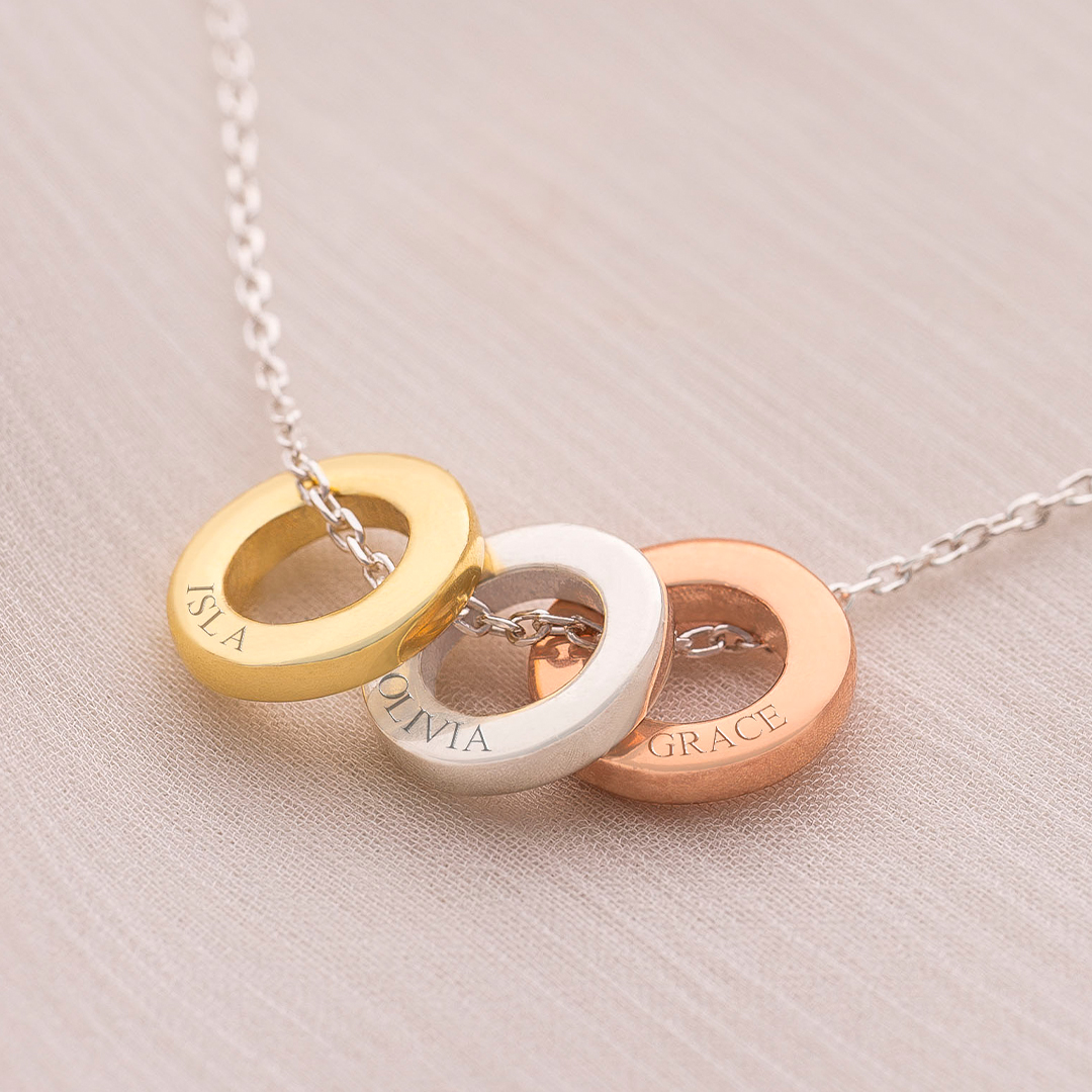 Sterling Silver Family Mini Eternal Rings Personalised Necklace