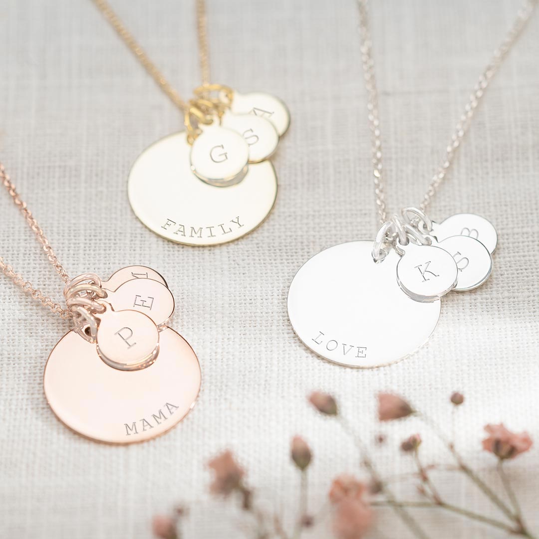 Sterling Silver Family Disc Pendant Personalised Necklace