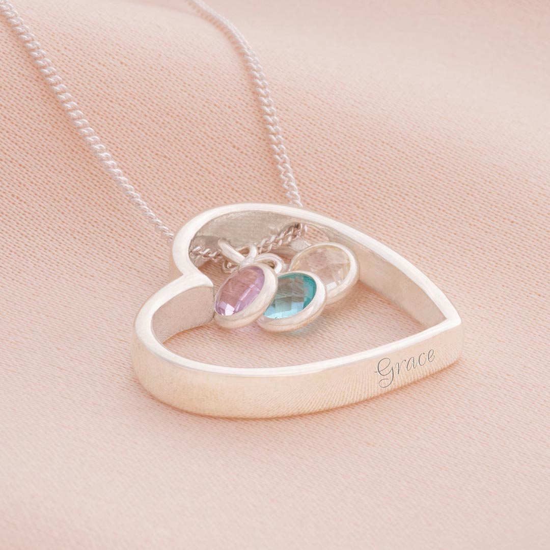 Sterling Silver Fine Family Birthstone Heart Personalised Necklace