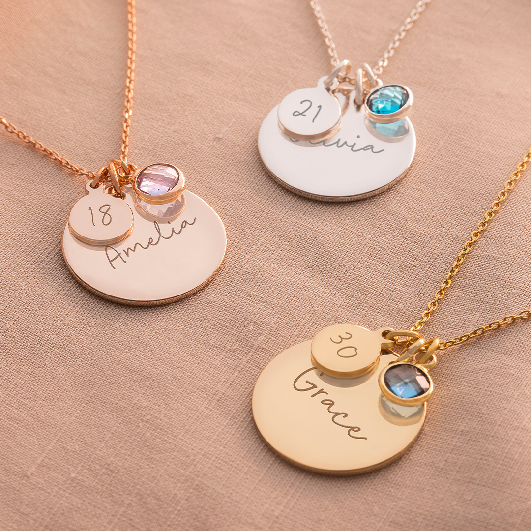 Personalised Birthday Disc Name Necklace Photo Gift Set