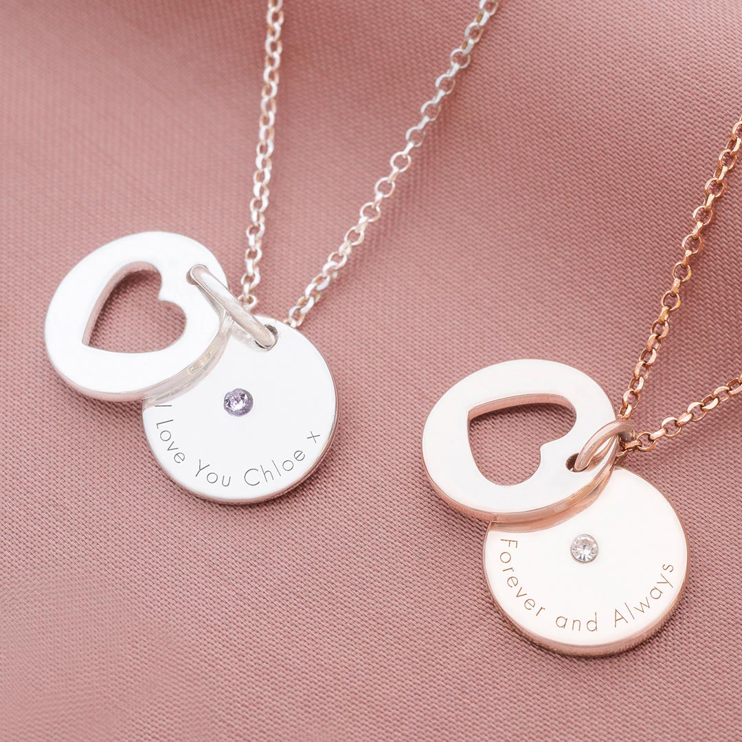 Personalised Secret Message Heart Birthstone Necklace